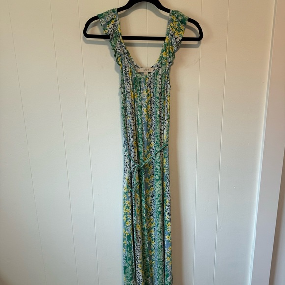 LOFT Dresses & Skirts - LOFT Green & Blue Stripe Floral Midi Dress